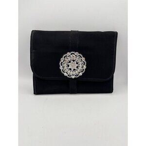 Black Satin Clutch With Silver Embellishment & Magnetic Closure